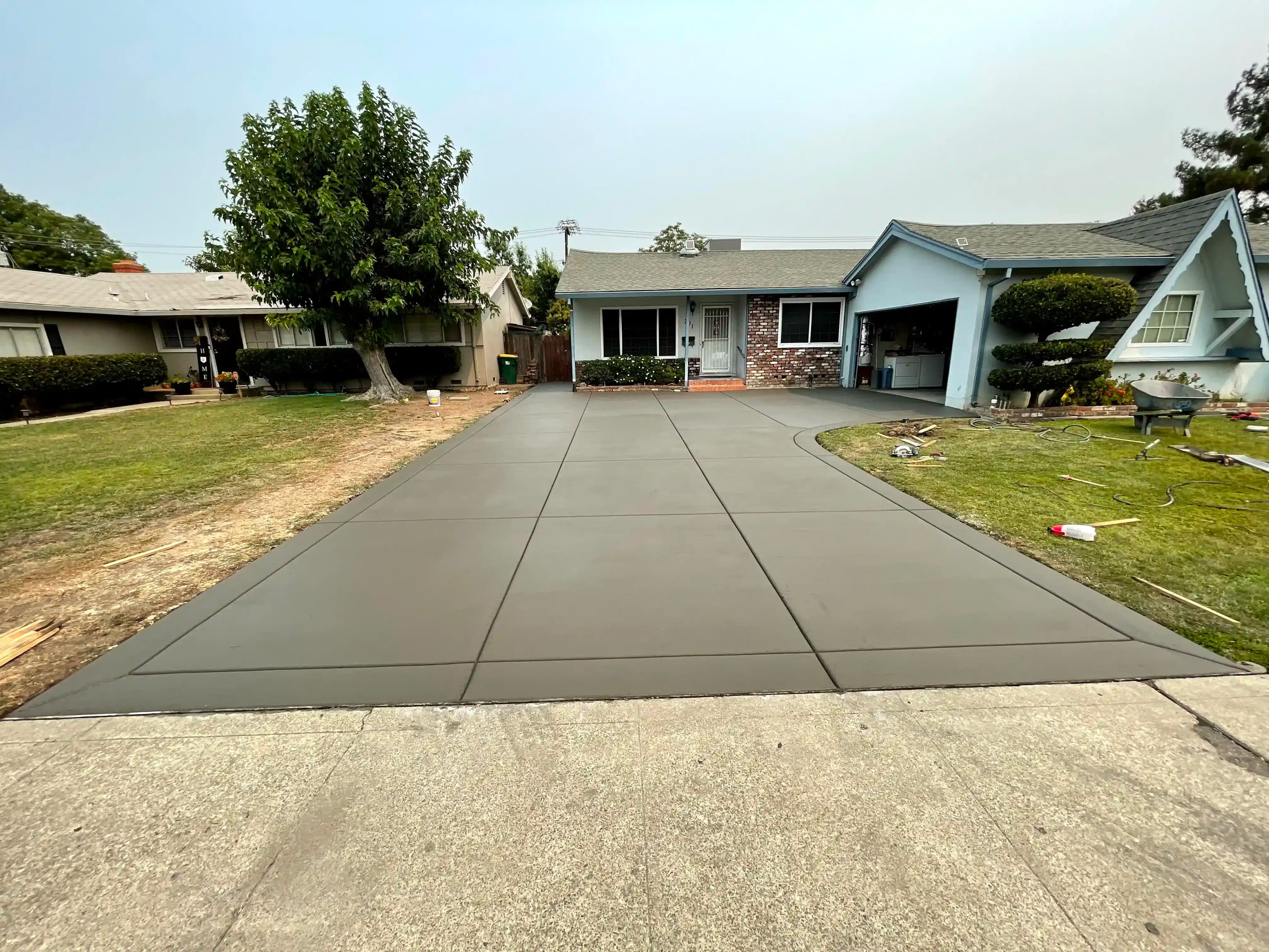 Completed concrete driveway installation
