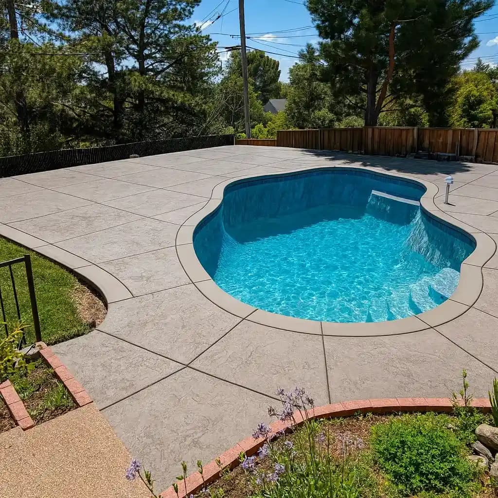 Custom poolside patio installation in Sacramento by MG Concrete
